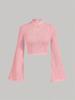 Long Sleeve Crop Top Phumee Textured Mock Neck Solid color A1144