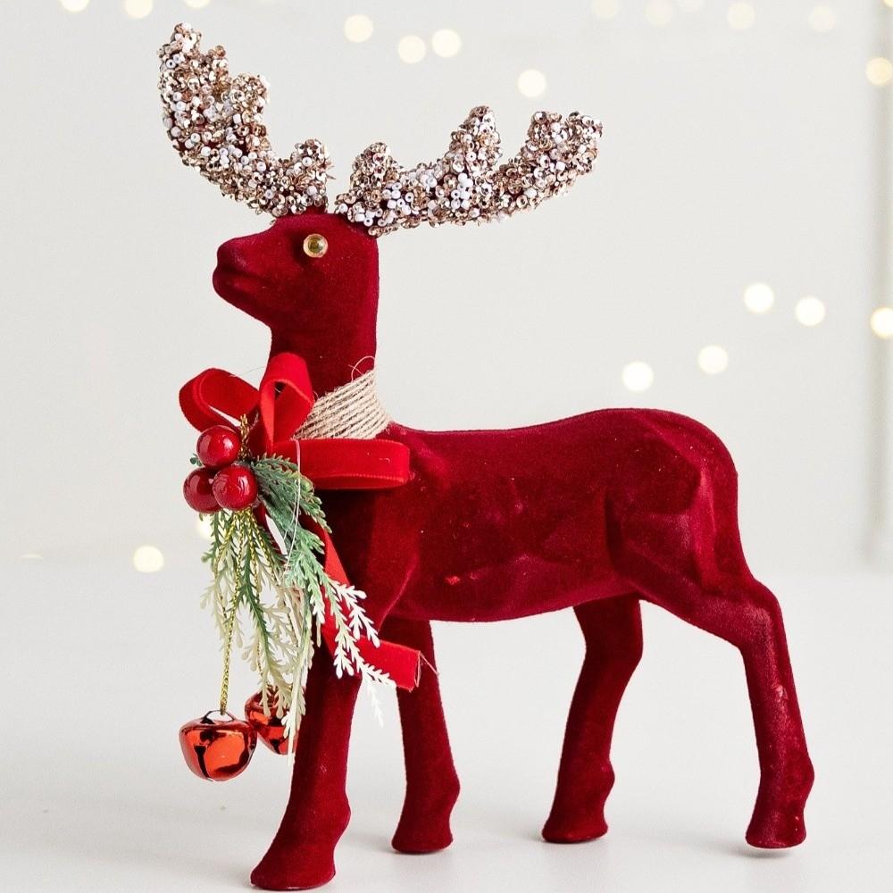 Glitter Antler Christmas Deer Statue Wine Red Xmas Decoration  Christmas Scene Layout