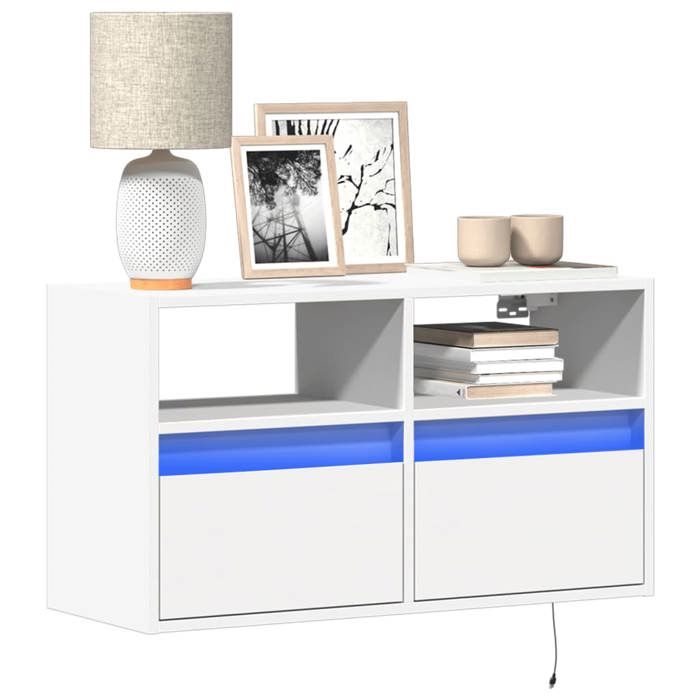 VidaXL Meuble TV mural avec lumières LED blanc 80x31x45 cm 852327