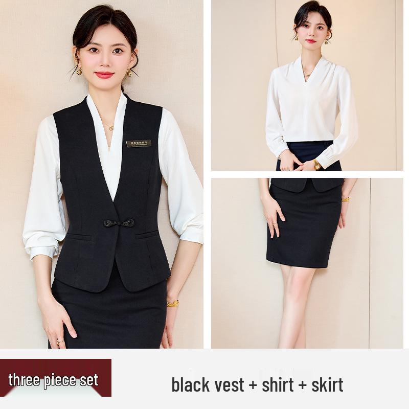Women's Professional Waitress Vest Set - Hotel & Dental Reception Uniform