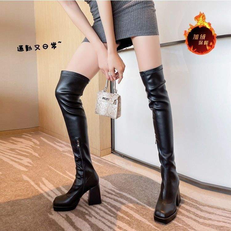

Elastic boots Over the knee long boots Children s autumn and winter new waterproof platform thick-soled thin boots High heeled leather boots High kni 00
