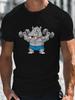Übergröße Unisex Sommer-T-Shirt mit Cartoon-Nilpferd & Hantel-Print - Lässiger Rundhalsausschnitt, Kurze Ärmel, Atmungsaktives Polyester, Maschinenwaschbar - Trendiges G