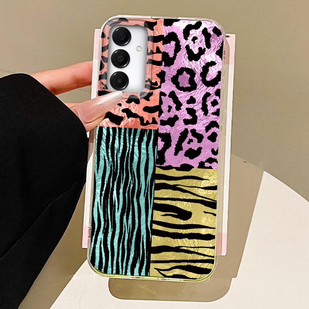 Splicing Purple Leopard Print Phone Case for Samsung Galaxy A55 A07 A17 A56 A36 A26 A16 A53 A06 A14 A24 A34 A54 A15 A12 Cover