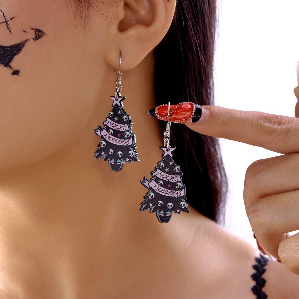 Ghost Black Skeleton Tree Earrings Ear Hook Gothic Jewelry Accessories  Decoration
