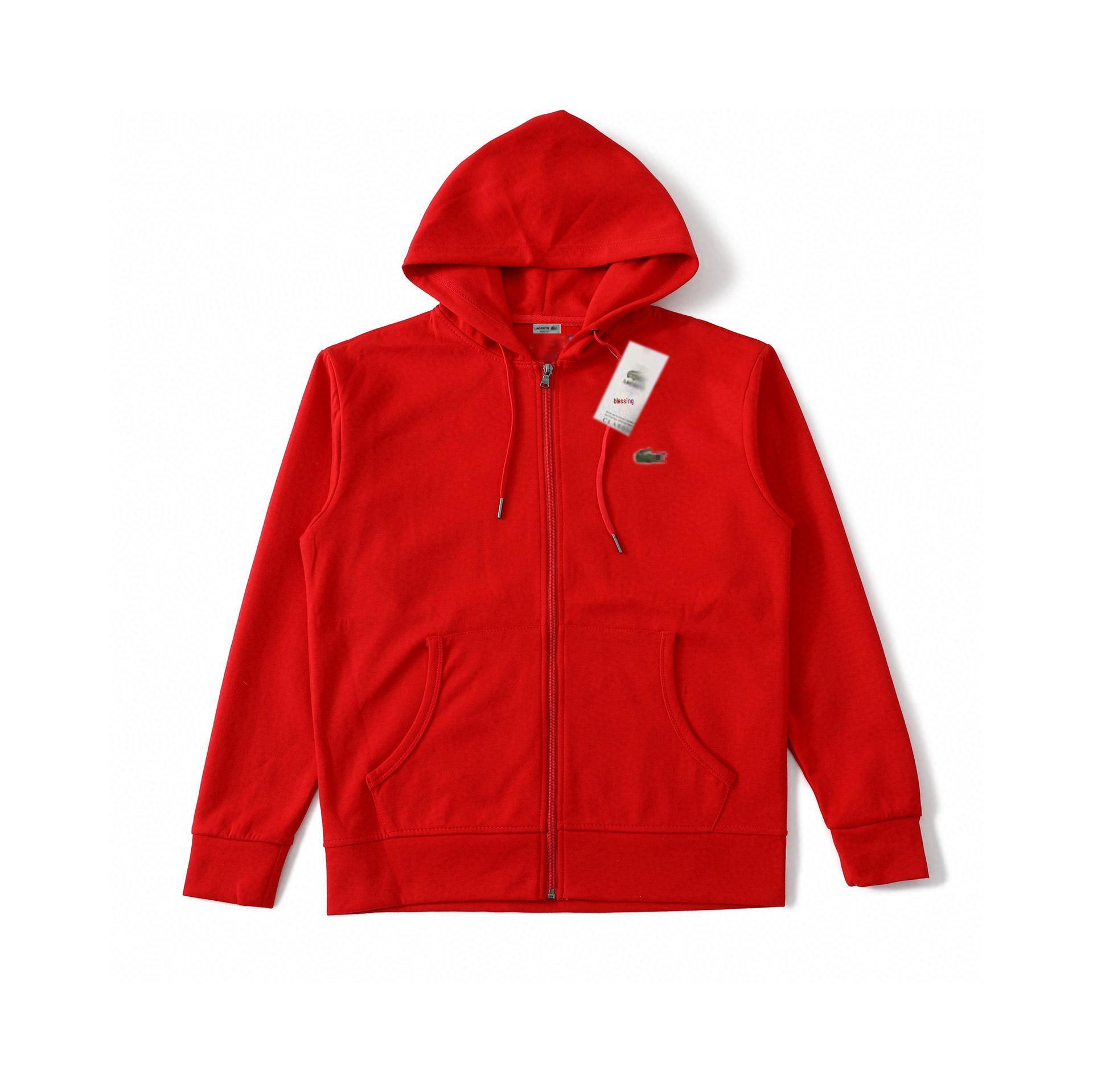 Men s Heavyweight Cotton Hooded Cardigan with Embroidered Fish Logo - Plus Size, Autumn/Winter. Small