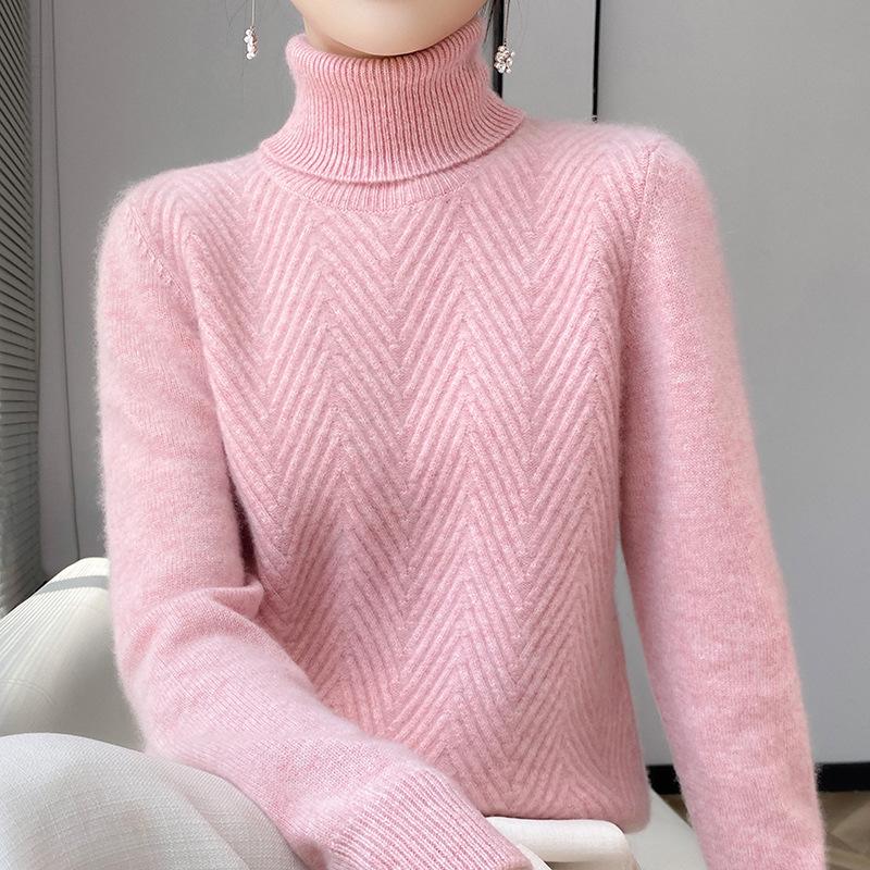 Women's High Collar Solid Color Loose Slimming Knit Pullover – 100% Pure Wool Base Layer Top for Autumn and Winter