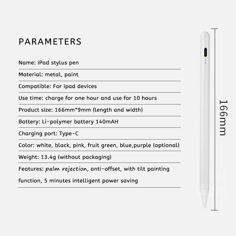 High Precision Tip Active Touch Palm Rejection Smart Stylus Pen for Apple Ipad USB-C Stylus Pen