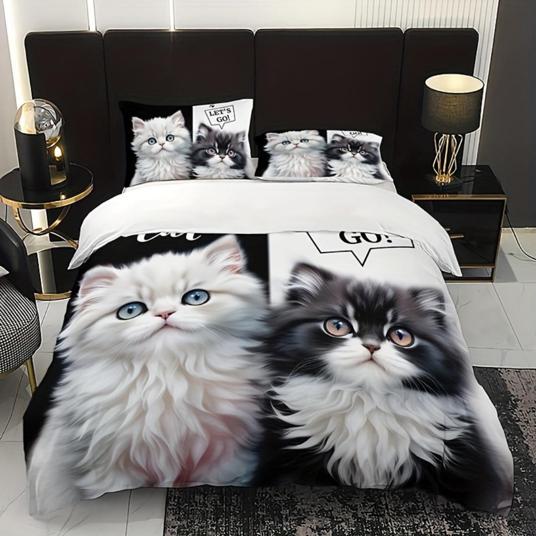 

Beautiful Lovely Cat 3D Print Bedding Set Comfortable Duvet Cover King Queen Twin Single Size Birthday Gift Bedroom Decoration EU Single 135x200cm