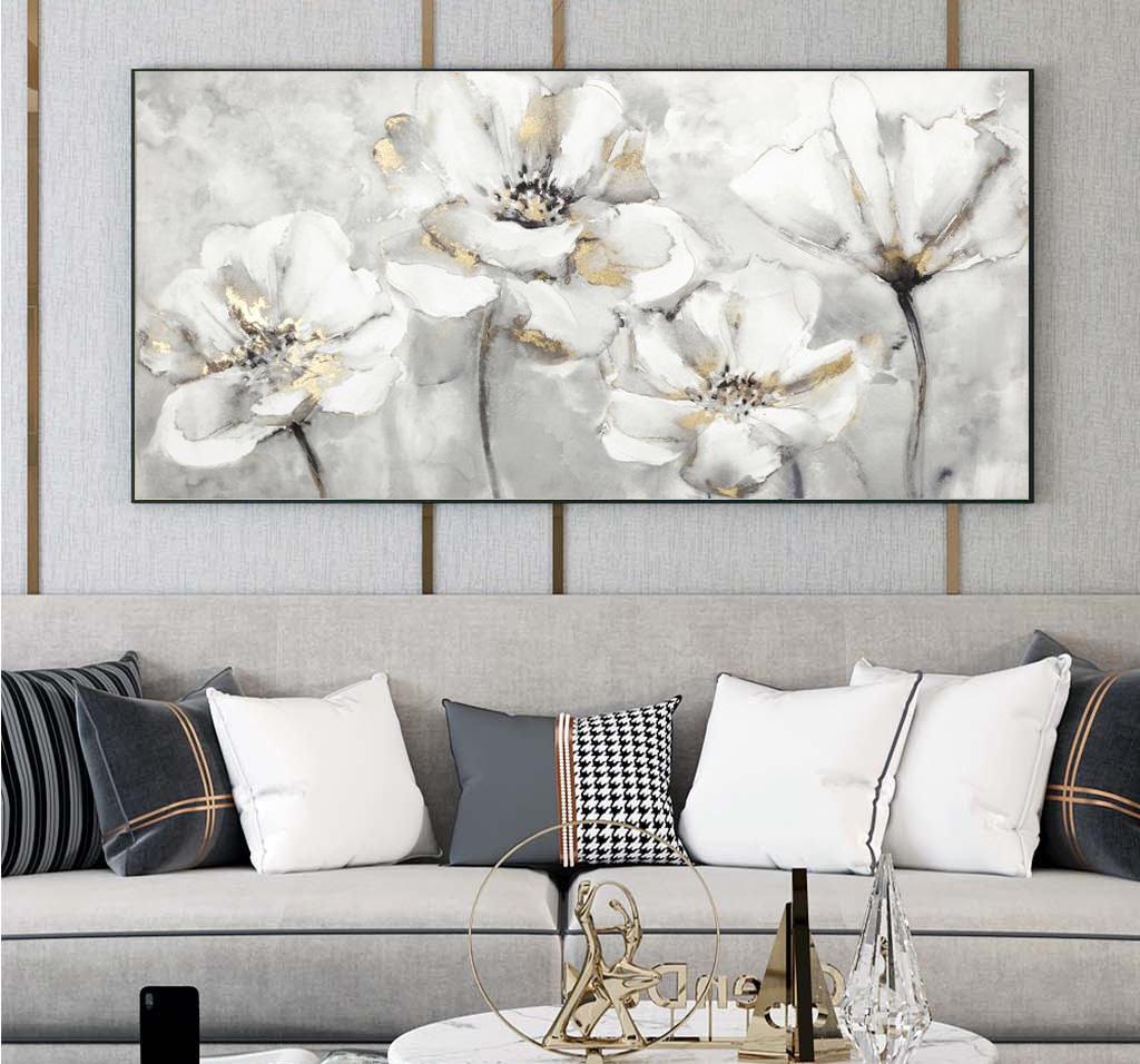 Golden Flower Abstract Home Decor Oil Painting Printed On Canvas Wall Art for Living Room Modern Posters Vintage Quadros Nordic