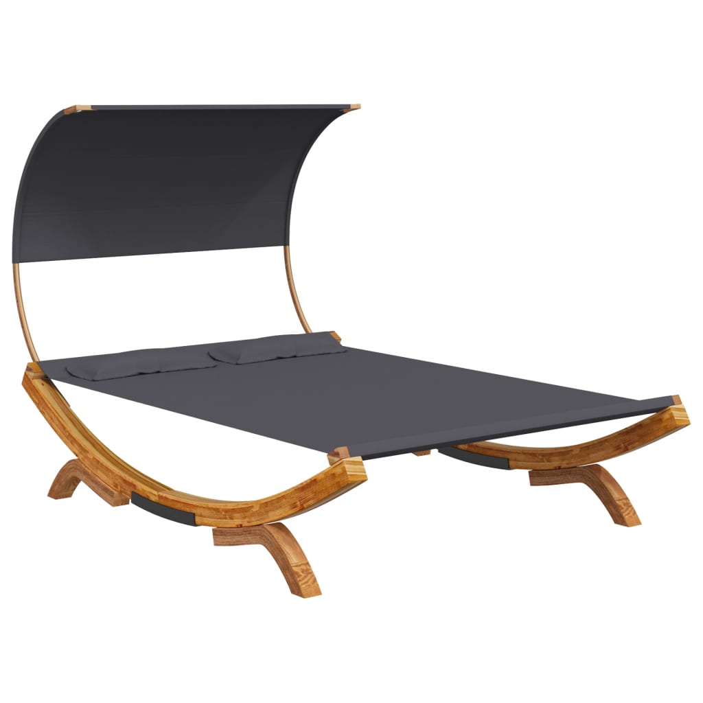 Sun Lounger with Canopy 165 X 203 X 126 Cm Solid Bentwood Anthracite Grey
