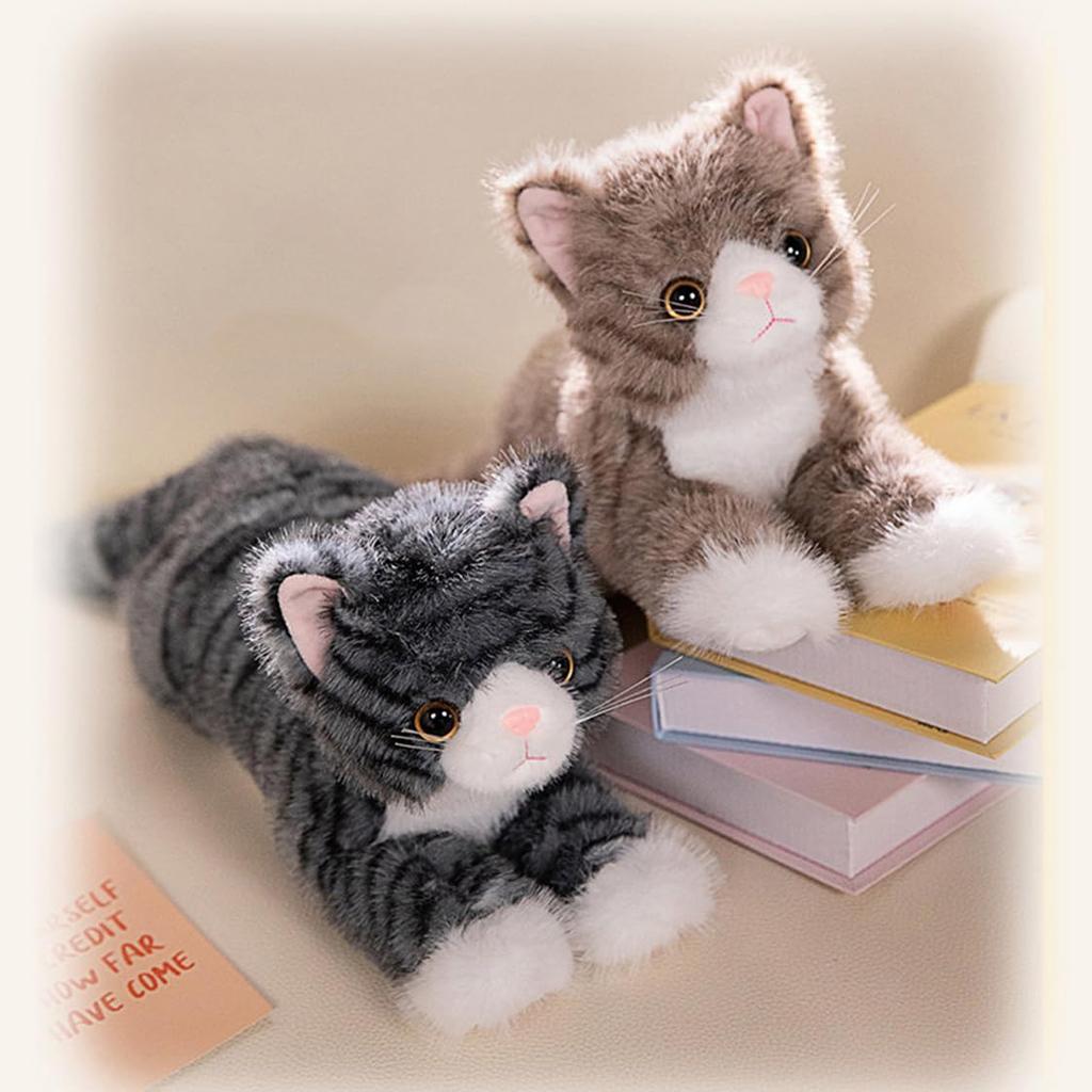 Premium Braungetigerte und Calico Katze Plüsch Lebensecht Schwarz und Weiß Flauschig und Niedlich Plüsch Lebensecht Weiches und Bequemes Spielzeug, Textur, Katze, Quetschbar, Spielzeug,