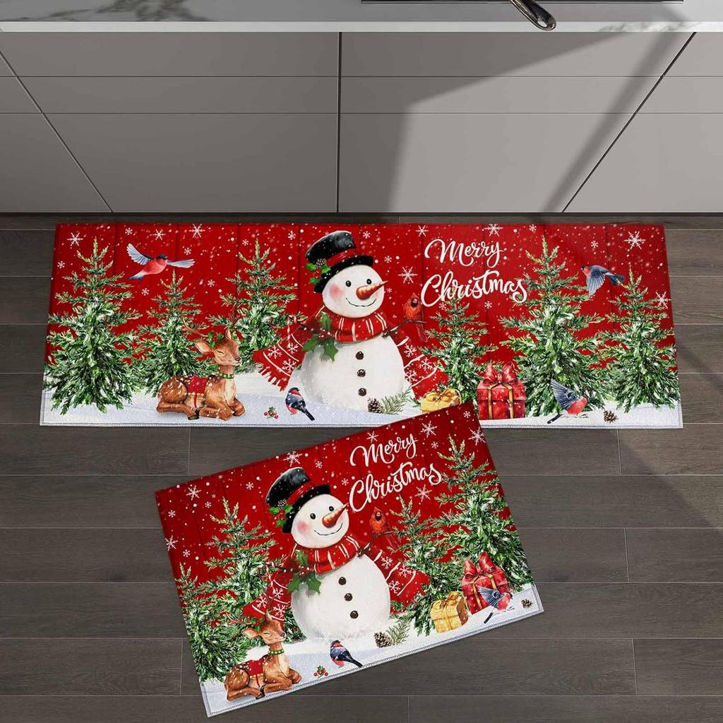 Cross-Border Christmas Holiday Two-Piece Kitchen Mat Set - Oil-Absorbing, Dirt-Resistant
