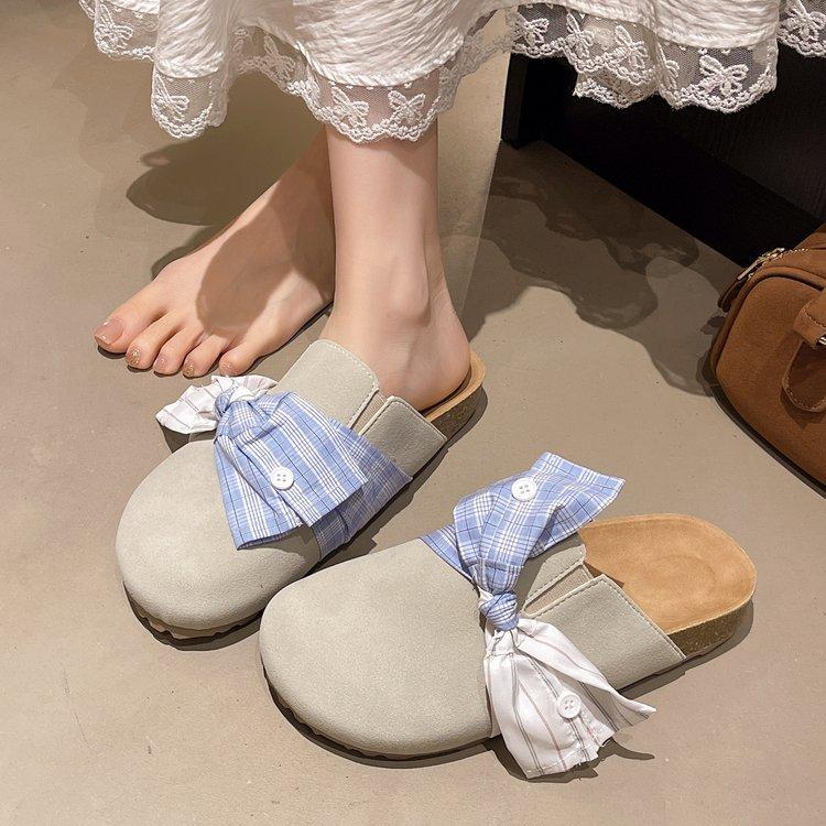 [Ushilai] Thick-bottomed flat-bottomed bag head slippers for women's 2025 summer new non-slip Boken semi-slippers