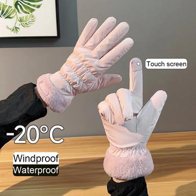 Skihandschoenen Dames Winter Fleece Verdikt Warm Pluche Katoen Waterdicht Touchscreen Handschoenen Voor Buiten Rijden Bergbeklimmen