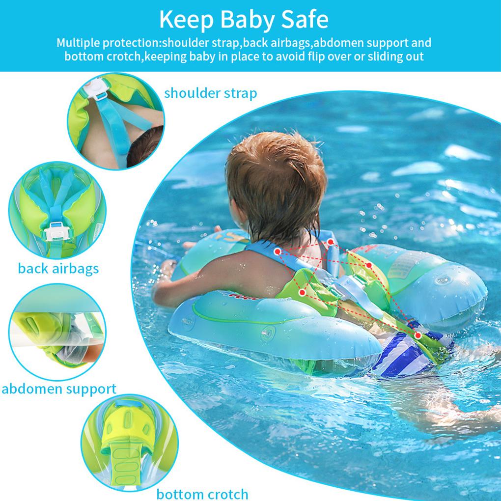 Baby Swimming Ring with Canopy Inflatable Stable Aid Buoy Removable Swim Tube for Outdoor Beach Holiday Underwater