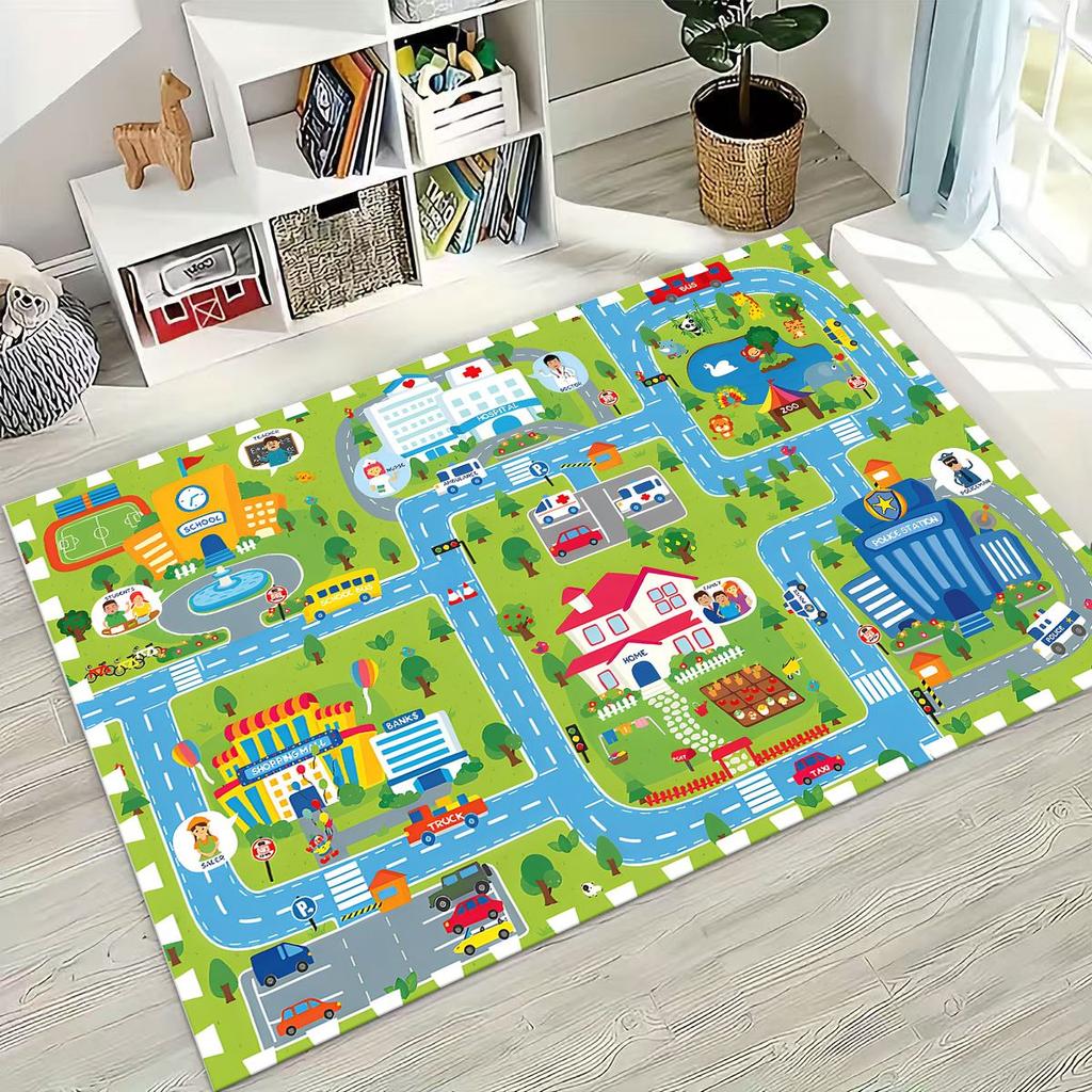 Child Urban City Road Traffic Learning Interactive Game Playroom Rug for Bedroom Living Room Sofa Home Doormat Decor,Non-slip
