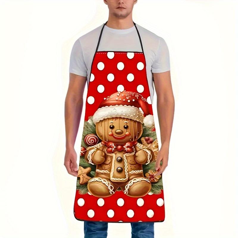 Multisize Christmas Apron with Adorable Gingerbread Man Design Perfect for Holiday Cooking and Festive Decor High-Quality Fabric