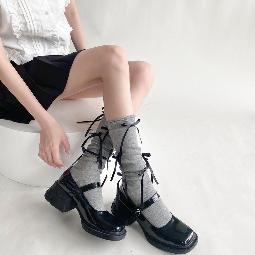 Ballet Ribbon Butterfly Knot Stockings With Mesh Knit For Spring Teen Girls
