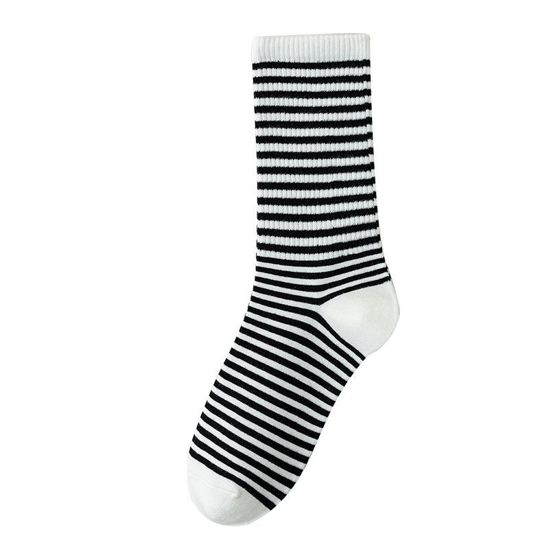 Spring and Autumn Cotton High-top Socks, Trendy and Versatile Mid-top Socks, Women's Striped Pile Socks