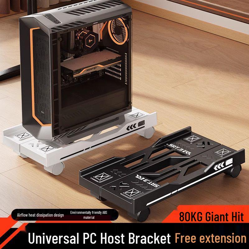 Movable Desktop Computer Stand with Adjustable Chassis & Storage Rack