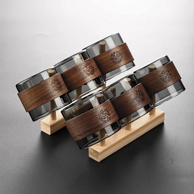 Thickened Glass Tea Cup with Wooden Ring Heat-resistant and Heat-resistant Water Cup Master Cup Household Glass Cup Coffee Cup