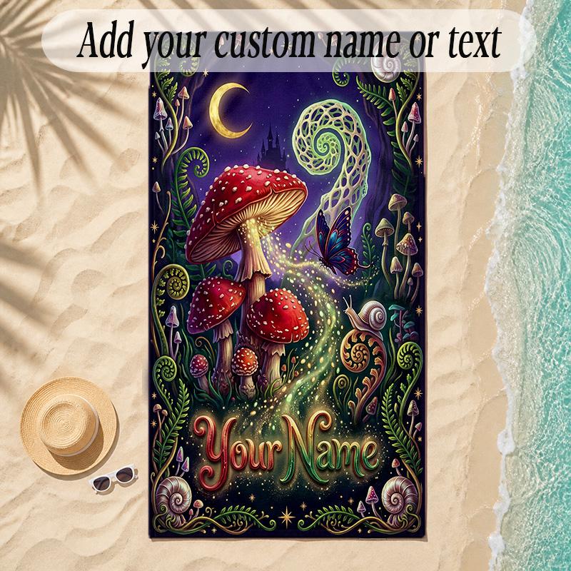 Forest Theme Soft Beach Towel Personalized Custom Name Text Towel Portable for Beach Pool Travel