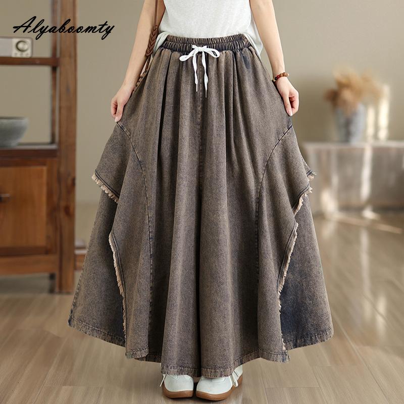 Jeans de Pierna Ancha para Mujer Talla Grande Primavera Verano Cintura Alta Cordón Holgados Culottes de Mezclilla Pa… Más