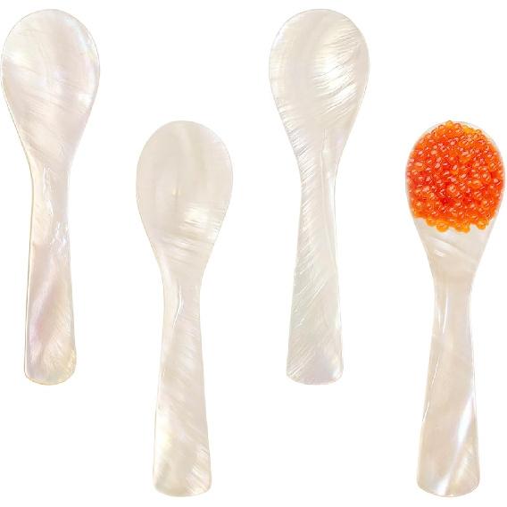 4PCS Shell Caviar Spoons - 9cm/3.54inch Mother-of-Pearl Spoons for Caviar, Yogurt, Caviar Serving Spoon, Shell Caviar Spoon Small Shells for Crafts