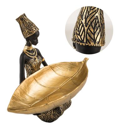 Exotic African Woman Sculpture Storage Tray Resins Figurine Desktop Ornament for Home and Office Living Room Decors