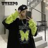 Oversized Loose Long T Harajuku Fake Two-piece Long Sleeve T-shirt Personality Trend Butterfly Long T Punk Harlan Style Clothing