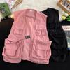 Gilet Donna Monocolore Tasche All-match Speciale Unisex Semplice Cool Stile Giapponese Tempo Libero Vintage Attraente Primavera Studenti Giovani