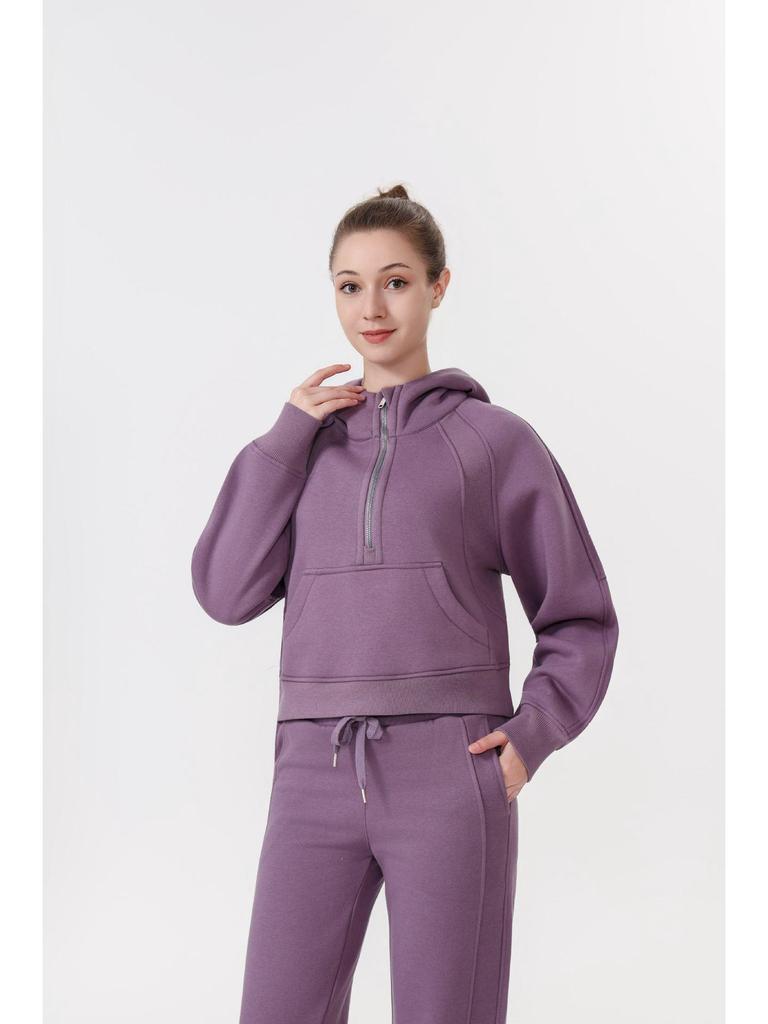 Women's Fleece-Lined Half-Zip Hoodie for Autumn/Winter - Slimming, Sporty, Versatile.