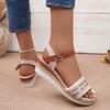 Summer Large Size Hemp Rope Bottom Muffin Thick Sole Women's Sandals Women's Buckle Wedge Heel Fish Mouth Sandals