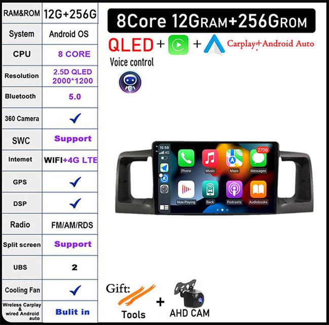 Android 14 For Toyota Corolla E120 E 120 Byd F3 2007-2011 Dsp 4G LTE Car Video Radio Multimedia GPS Player Carplay