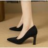 2025Elegant High  Classic Black Pumps Summer Pointed Toe Party Wedding Shoes Woman Square Heel Office