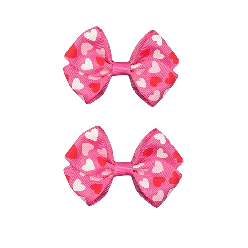 Valentine's Day Heart Bow Hair Clip for Girls - Pink Pattern Hair Accessory