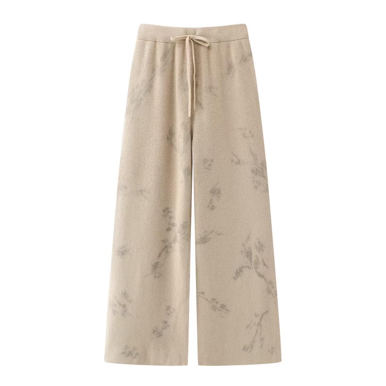 Retro Chinese Style Jacquard Knit Wide-Leg Pants - Elastic Waist, Spring 2026 Collection (2K1QE05) M легкие хаки