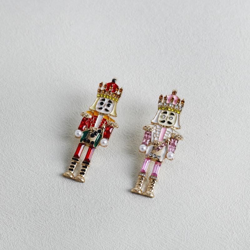 1Pcs Alloy Christmas Lapel Pin Nutcracker Soldier Enamel Rhinestone Brooch Holiday Jewelry For Daily Outfit Decoration