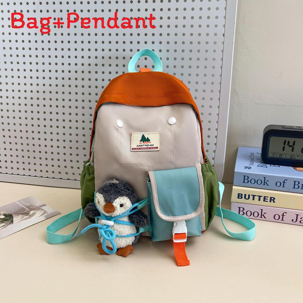 Reiserucksack für Kinder aus atmungsaktivem Nylonmaterial mit Farbblock-Design für den Kindergarten