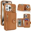 Applicable to iPhone16 mobile phone case 15Pro lychee pattern zipper change bag insert card ring buckle 14plus card bag