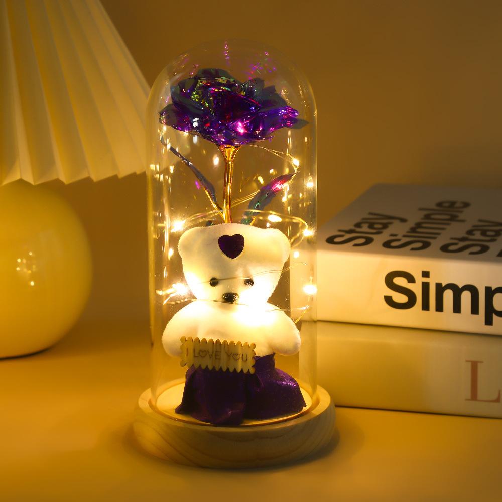 Eternal flower glass cover gold foil laser rose christmas halloween birthday gift doll bear ornament