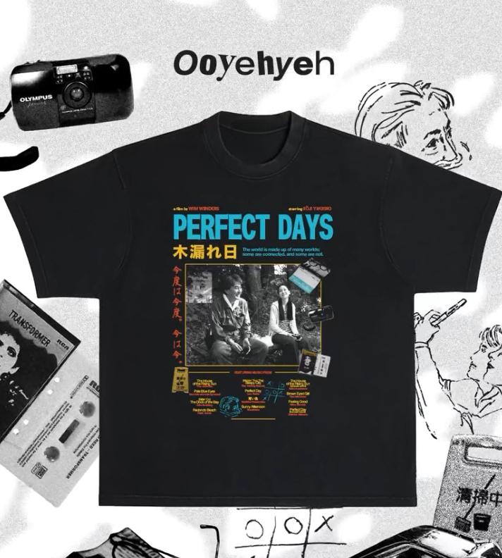 Perfect Days Movie Poster Tshirt Wim Wenders Japanese Streetwear Tee Summer Unisexs And Unisexs Loose And Breathable Tshirt Top