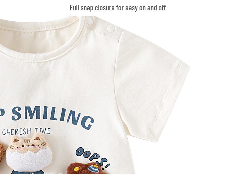 Super Cute Summer Jumpsuit for Newborns, Unisex, Short-Sleeved Romper, 0-1 Year Old