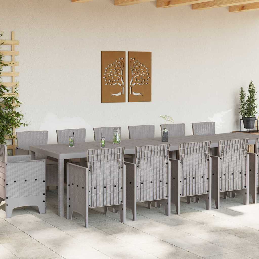 Garden Dining Set 15 pcs Light Grey Poly Rattan