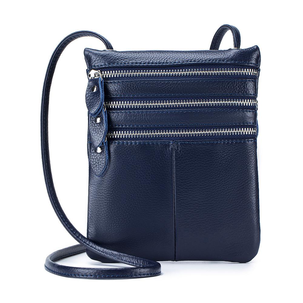 New Women's Mobile Phone Bag Soft Leather Vertical Three Zipper Shoulder Messenger Bag Fashion Women's Bag Trend