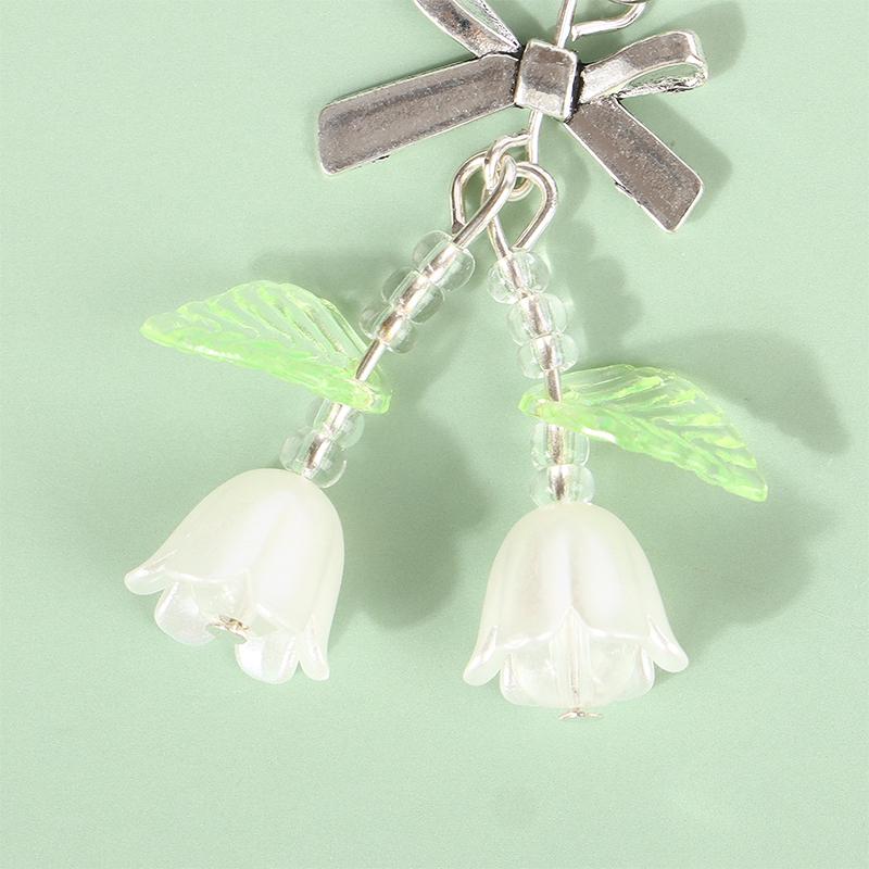 Kawaii Y2K Cloud Bell Orchid Phone Pendant Cute Beaded Handmade Sweet Girl Keychain For Camera Ccd Charms
