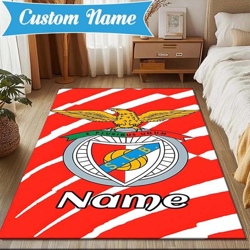 Custom Name Benfica Football Crest Rug Game Carpet, Floor Mat for Bedroom Living Room Entryway Rug, Home Decor Idea Gift for Christmas Birthday