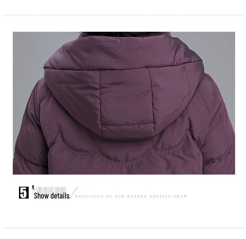Warme Kapuzen-Daunenjacke für Damen 2025: Neue Stil Stickerei Baumwolle Winter Oberbekleidung für Mütter mittleren und höheren Alters.