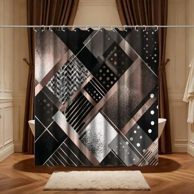 

1Pc Bathroom Shower Curtain, Mosaic Art Collage, Anniversary Shower Curtain, With 12 Hooks, 180*180Cm Bathroom Curtain Home De W60H190(CM)-1 Pcs