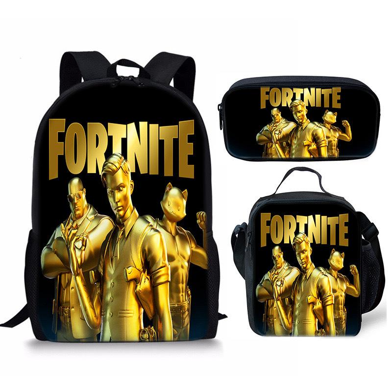 3 pièces Sac à dos d'activité Fortnite Anime Dessin animé Cartable Grande capacité Étudiant Sacs d'école Trousse à crayons Mignon et Charmant Sac à lunch Date de naissance Cadeau